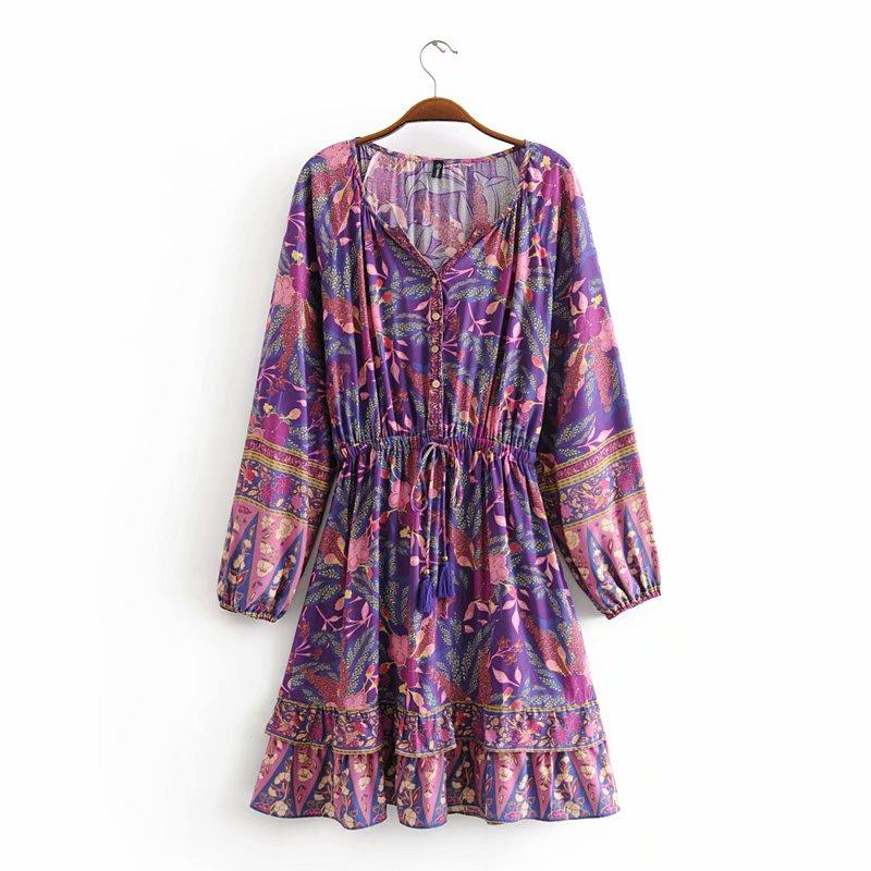 JuliaFashion-Gypsy Soul Purple Long Sleeve Mini Dress