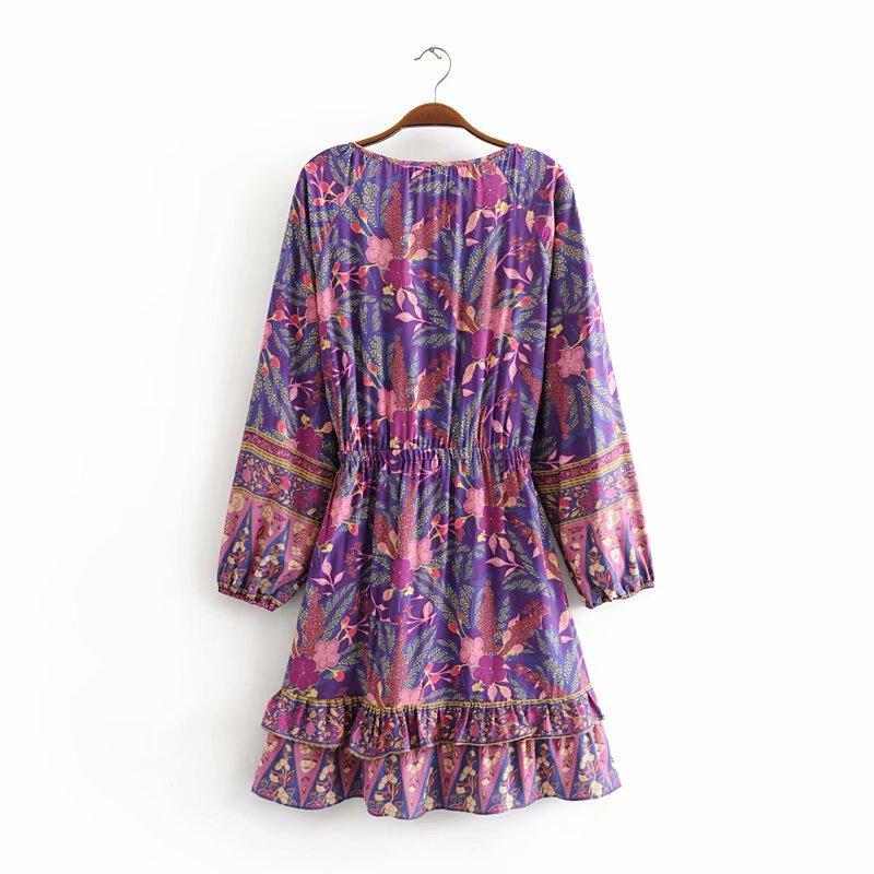 JuliaFashion-Gypsy Soul Purple Long Sleeve Mini Dress