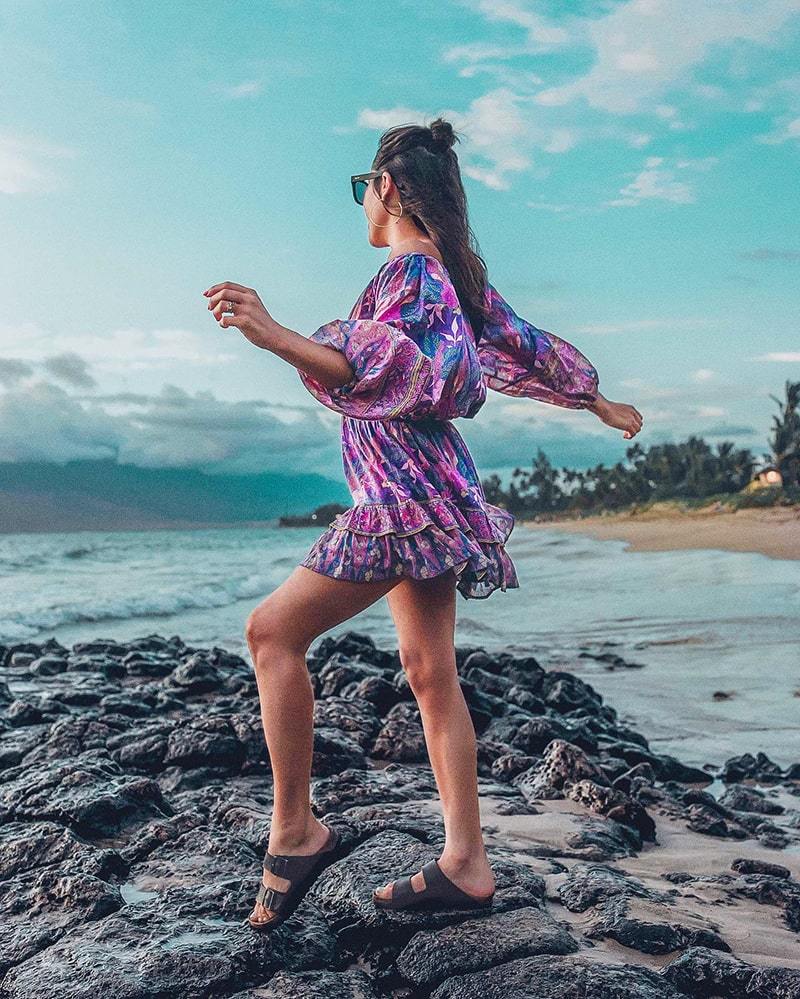 JuliaFashion-Gypsy Soul Purple Long Sleeve Mini Dress