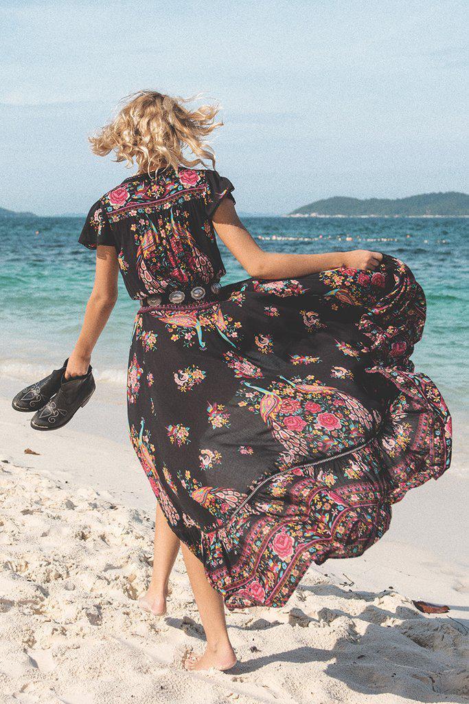 JuliaFashion-Gypsy Style Black Beach Maxi Dress