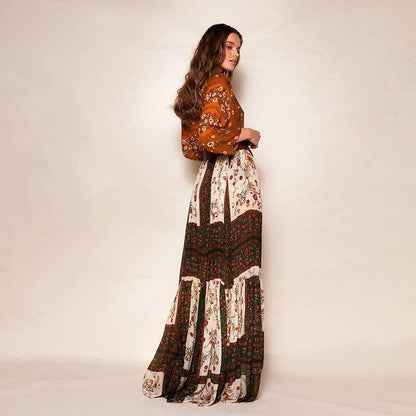 JuliaFashion-Gypsy Style Boho Deep Split Maxi Dress