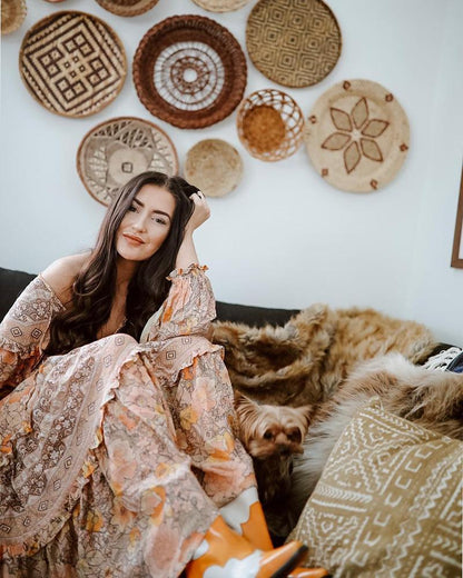 JuliaFashion-Pinkish Orange Loose Long Sleeve Bohemian Dress