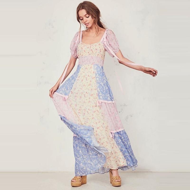 JuliaFashion-Boho Patchwork Maxi Dress