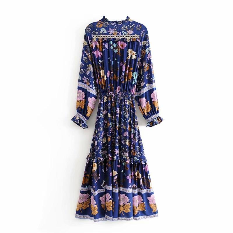 JuliaFashion-Flower Child Boho Long Sleeve Maxi Dress