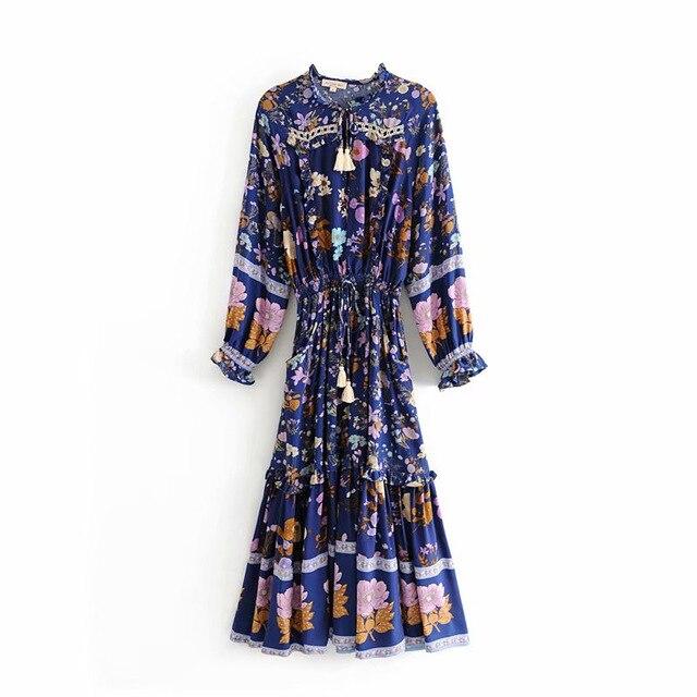 JuliaFashion-Flower Child Boho Long Sleeve Maxi Dress