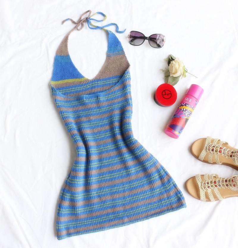 JuliaFashion-Boho Halter Knitted Mini Dress