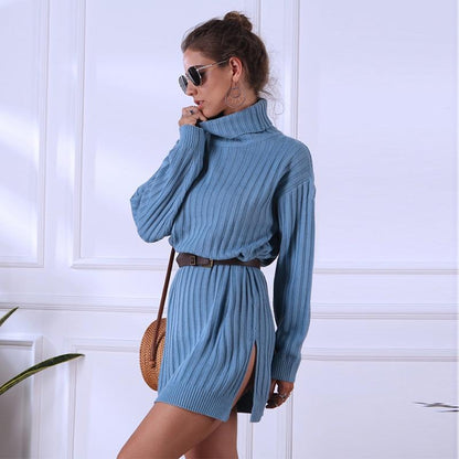 JuliaFashion - 2024 Turtleneck Loose Sweater Dress