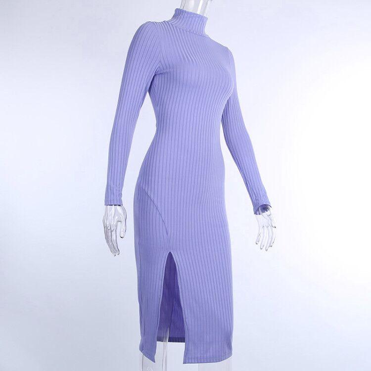 JuliaFashion - 2024Ribbed Knitted Turtleneck Long Sleeve Dress