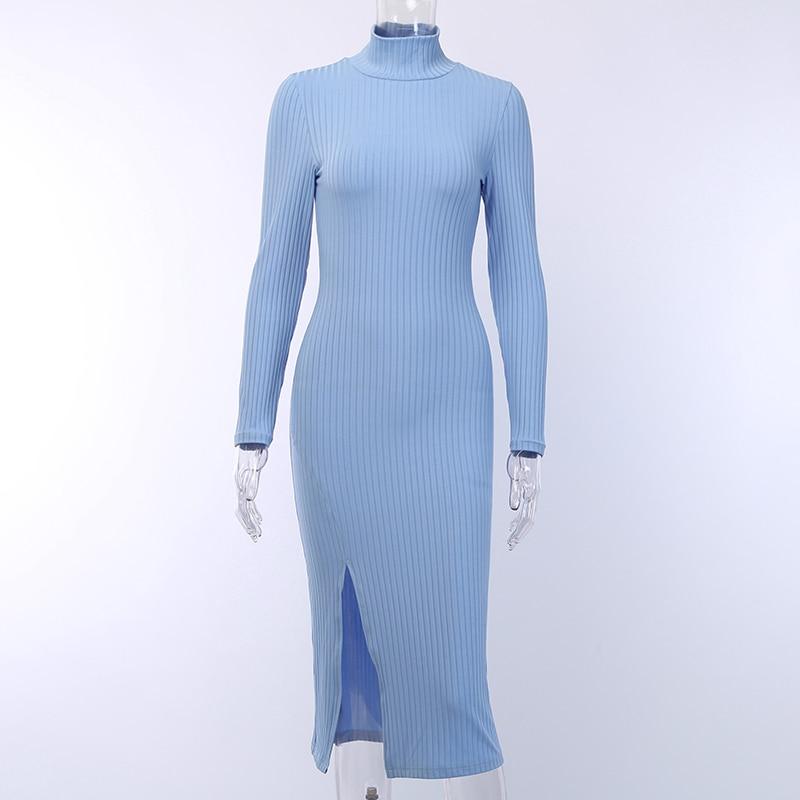 JuliaFashion - 2024Ribbed Knitted Turtleneck Long Sleeve Dress