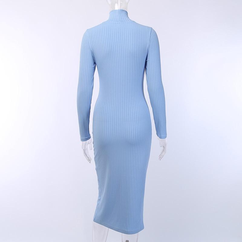 JuliaFashion - 2024Ribbed Knitted Turtleneck Long Sleeve Dress