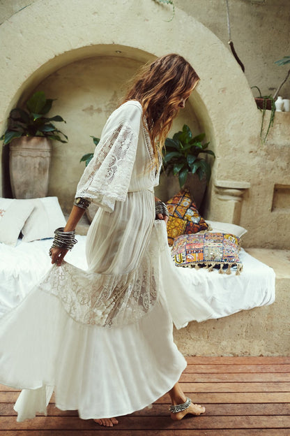 JuliaFashion-Hippie Soul White Lace Dress