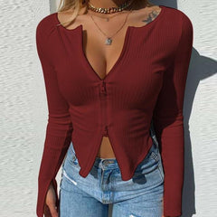 JuliaFashion - 2024 Zipper Autumn Long Sleeve Solid Rib Knit Tops