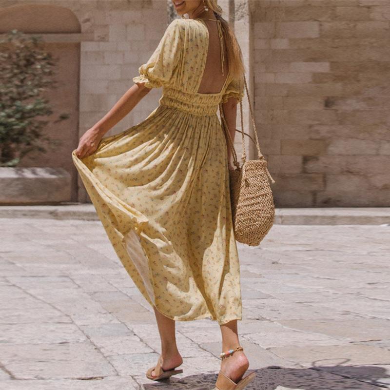 JuliaFashion-Free Soul Yellow Backless Maxi Dress