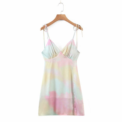 JuliaFashion - 2024 Soft Girl Tie Dye Print Mini Dress