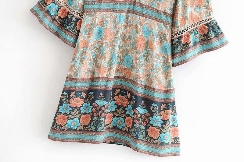 JuliaFashion-Mint Gypsy Long Flare Sleeve Mini Dress