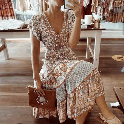 JuliaFashion-Blossom Gypsy Boho Maxi Dress