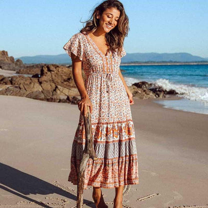 JuliaFashion-Blossom Gypsy Boho Maxi Dress