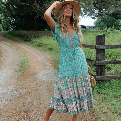 JuliaFashion-Blossom Gypsy Boho Maxi Dress