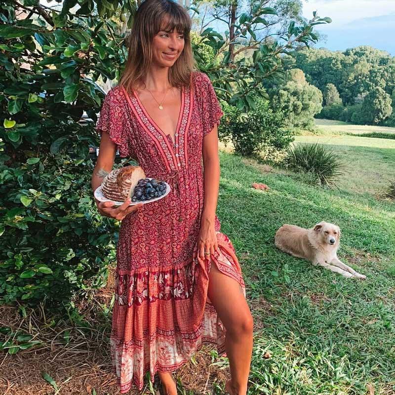 JuliaFashion-Blossom Gypsy Boho Maxi Dress