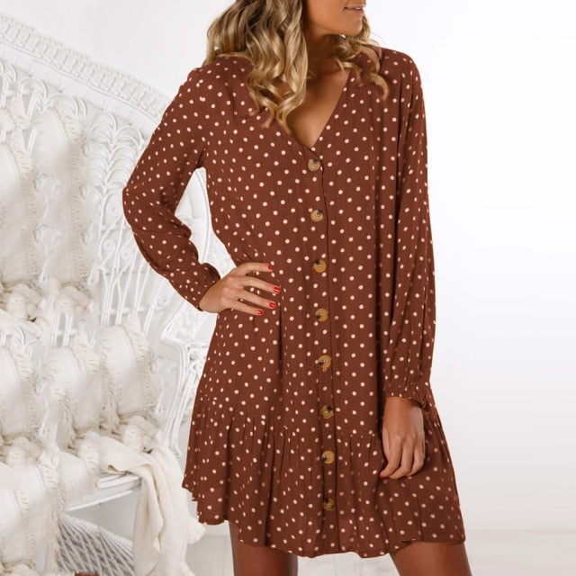 JuliaFashion-Women Dots Print Dress