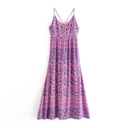 JuliaFashion - 2024 Purple Lace Up Backless Maxi Dress