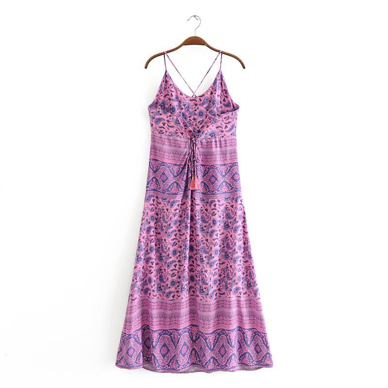 JuliaFashion - 2024 Purple Lace Up Backless Maxi Dress