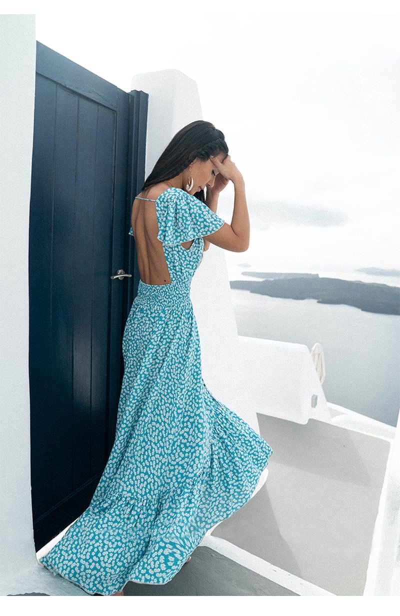 JuliaFashion - 2024 Sexy Backless Blue Maxi Dress