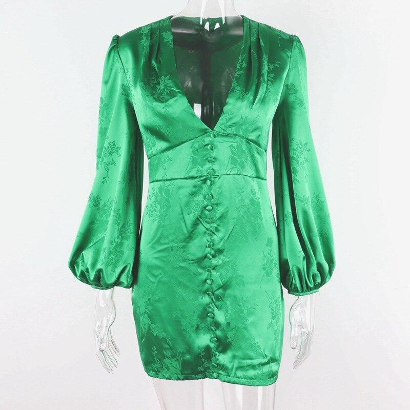 JuliaFashion - 2024 Sexy Lantern Sleeve Green Mini Dress