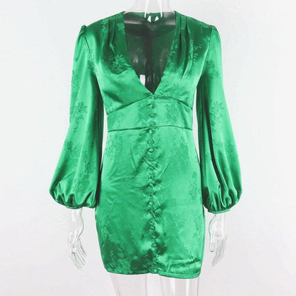 JuliaFashion - 2024 Sexy Lantern Sleeve Green Mini Dress