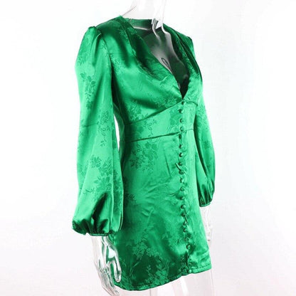 JuliaFashion - 2024 Sexy Lantern Sleeve Green Mini Dress