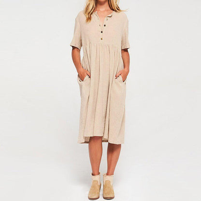 JuliaFashion - 2024 Short Sleeve Solid Midi Summer Dress