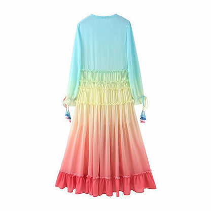 JuliaFashion - 2024 Summer Rainbow High Low Maxi Dress