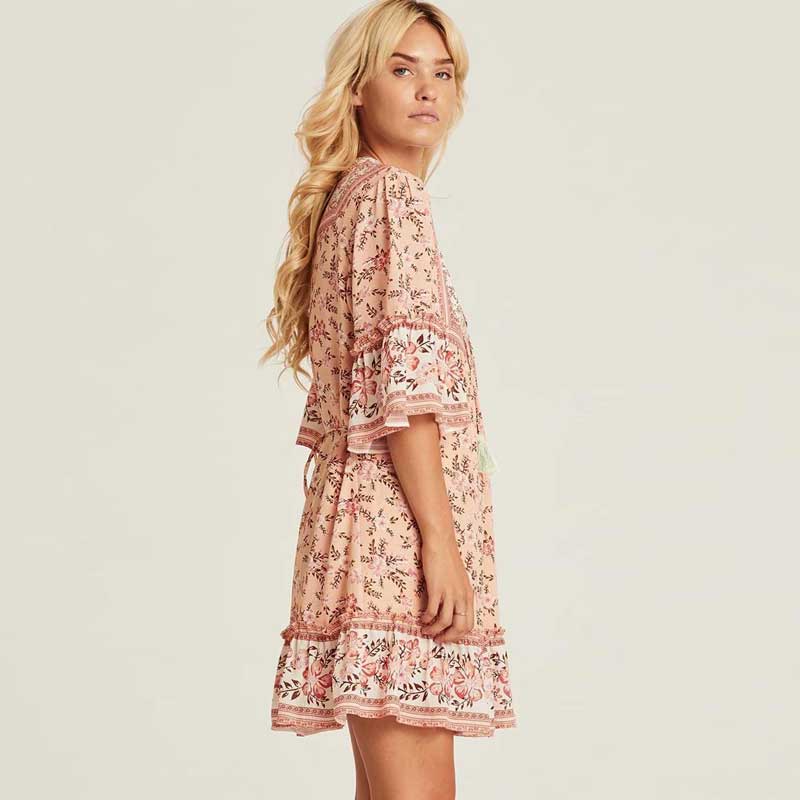 JuliaFashion - 2024 Tropical Florals Summer Mini Dress