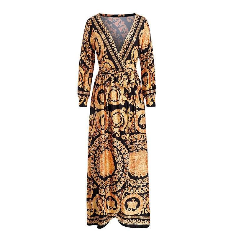 JuliaFashion - 2024 V-Neck Plus Long Tied Waistband Kimono Dress