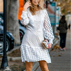 JuliaFashion - 2024Vintage Long Sleeve Mesh Lace Dress