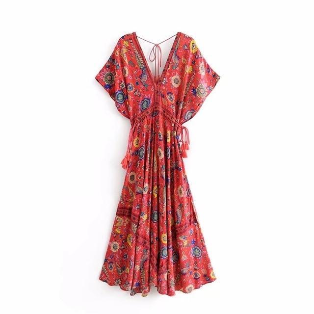 JuliaFashion - 2024 Wild Peacock & Flowers V-Neck Maxi Dress