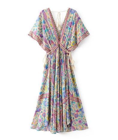 JuliaFashion - 2024 Wild Peacock & Flowers V-Neck Maxi Dress