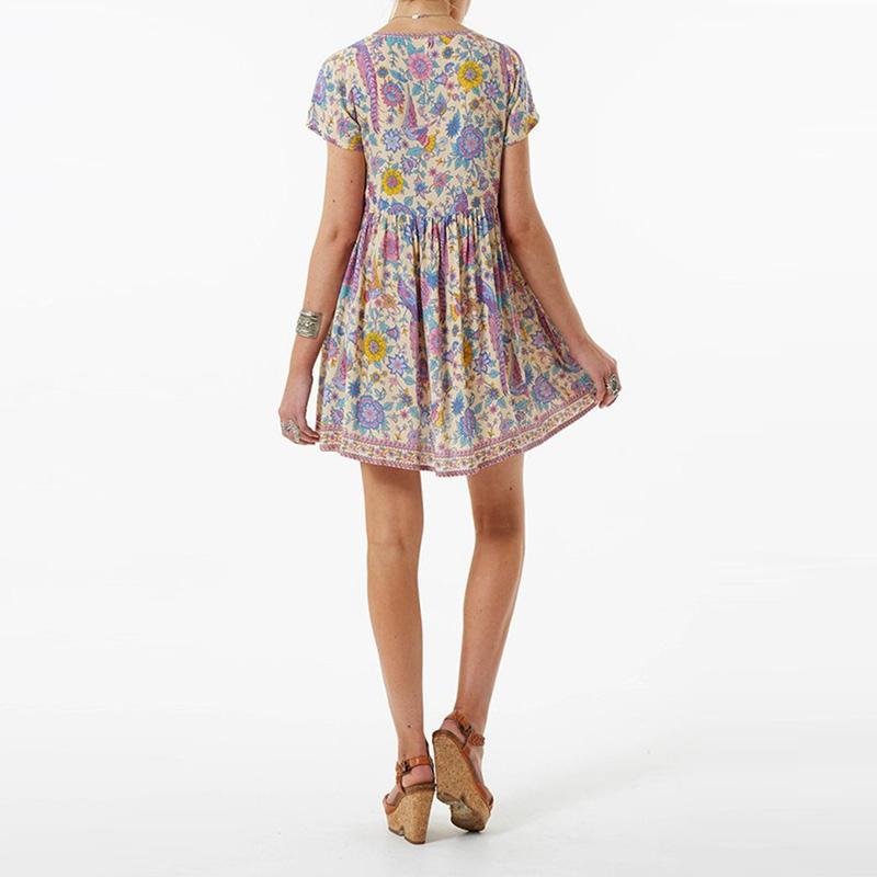 JuliaFashion - 2024 Wild Peacock & Flowers V-Neck Mini Dress